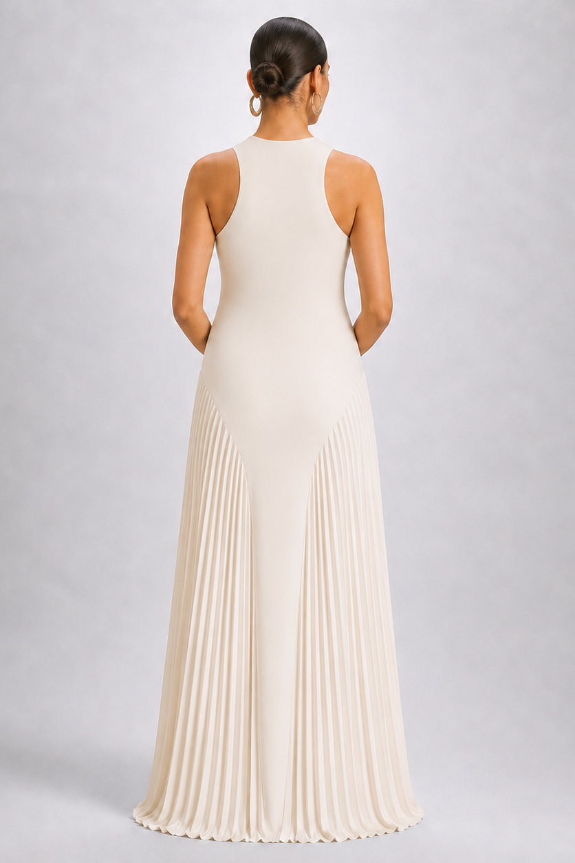 Women's Maternity Maxi Dress – Sleeveless Pleated Knit