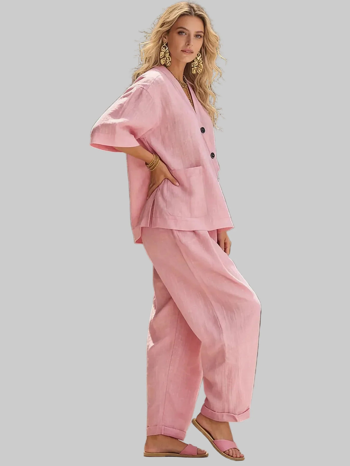 Women's Cotton-Linen Two-Piece Set – Balloon Leg Pants