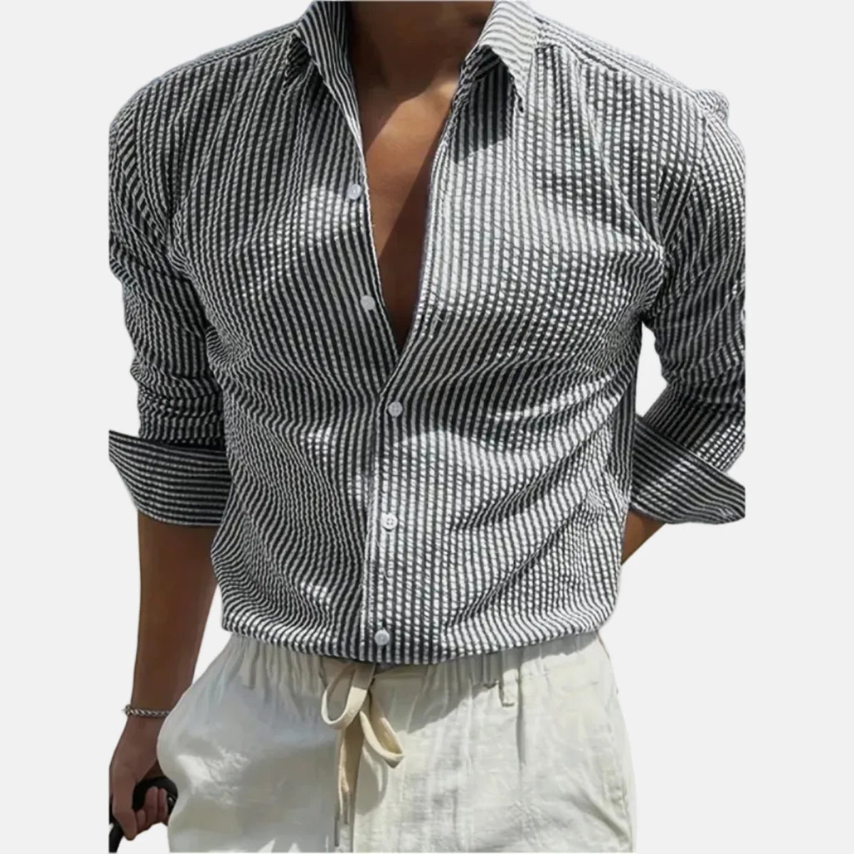 Men's Slim Striped Shirt – Tailored Button-Front Fit
