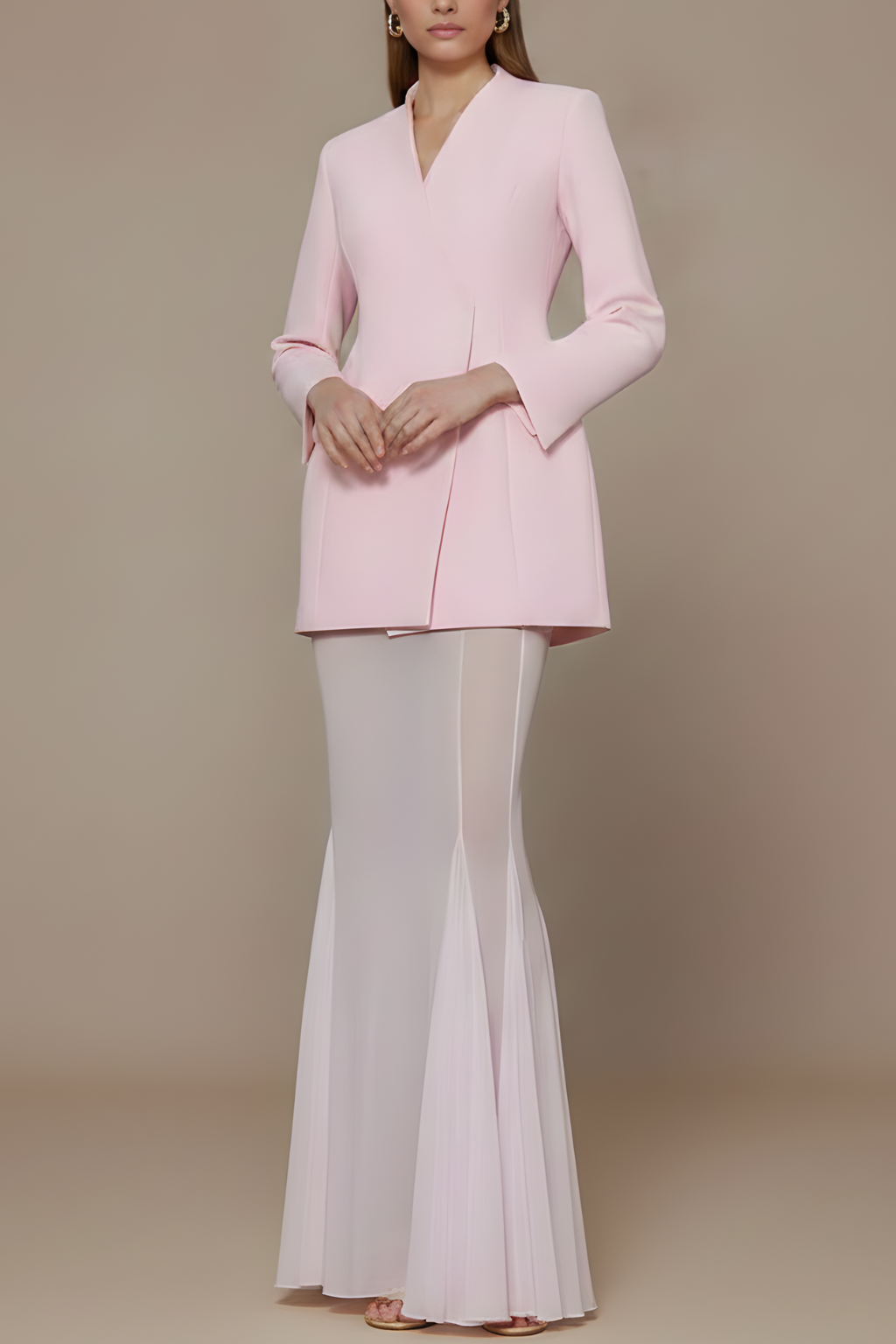 Women's Wrap Blazer and Maxi Skirt Set – Sheer Overlay Hem