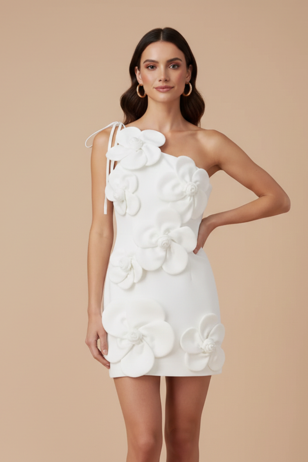Women's Strapless Mini Dress – 3D Floral Tie Back