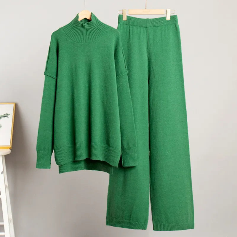 Women's Knit Pants Set – Relaxed Long Sleeve Fit