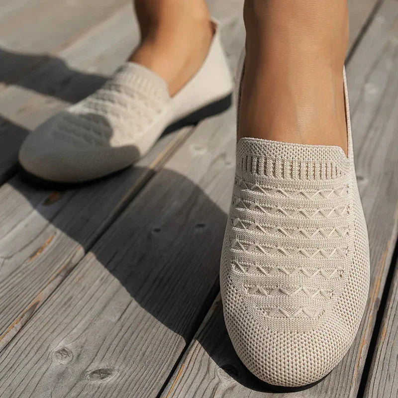 Women's Knit Slip-On Loafers – Round Toe Flat Sole