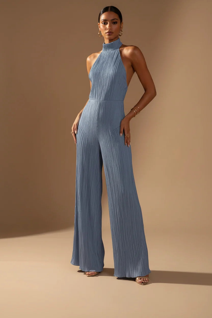 Women's Pleated Two-Piece Set – One-Shoulder Top and Wide Pants