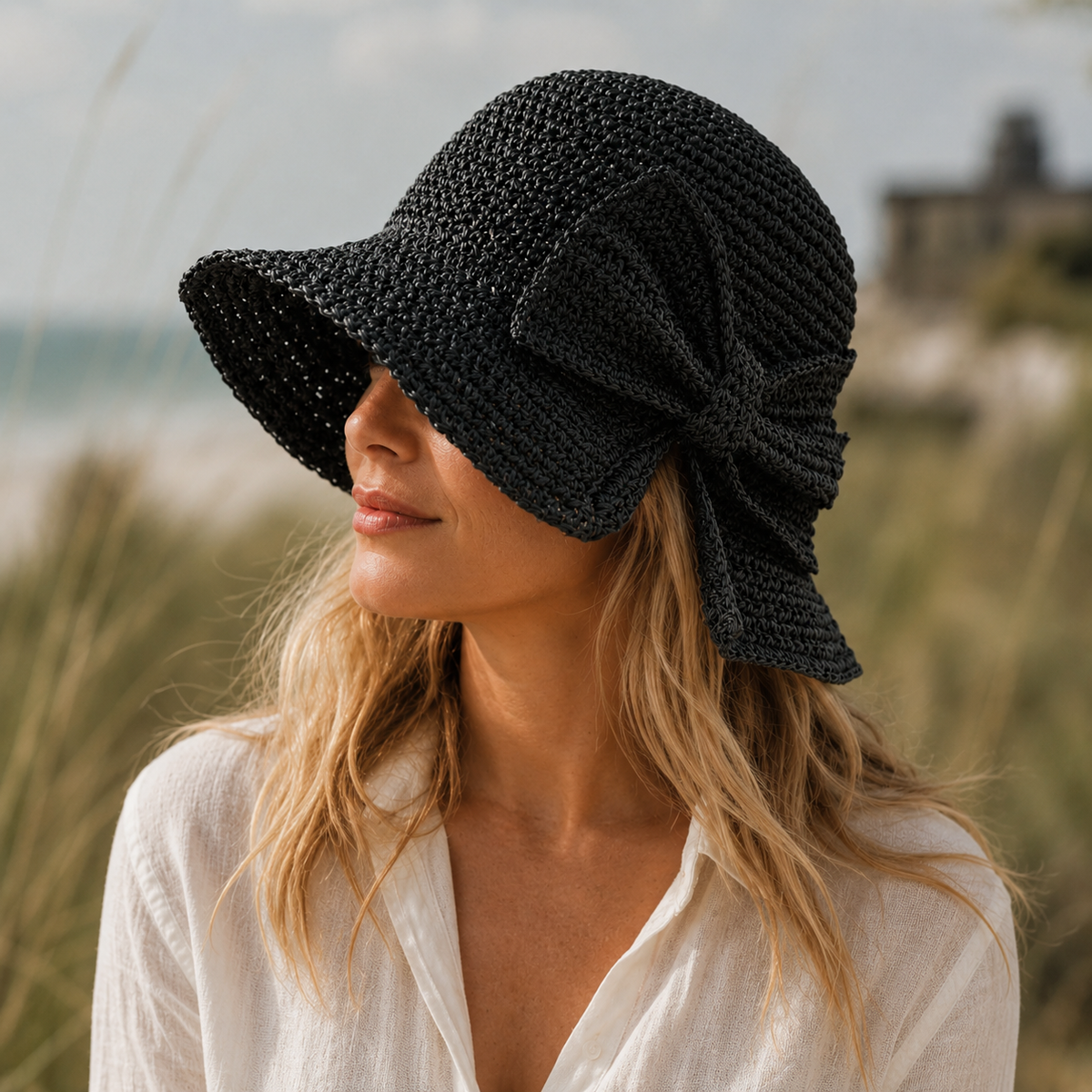 Women's Woven Sun Hat – Short Brim, Side Bow