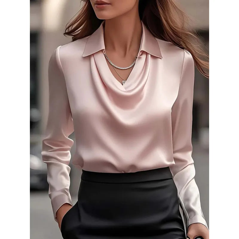 Women's Ruffle Collar Blouse – Straight Draped Fit