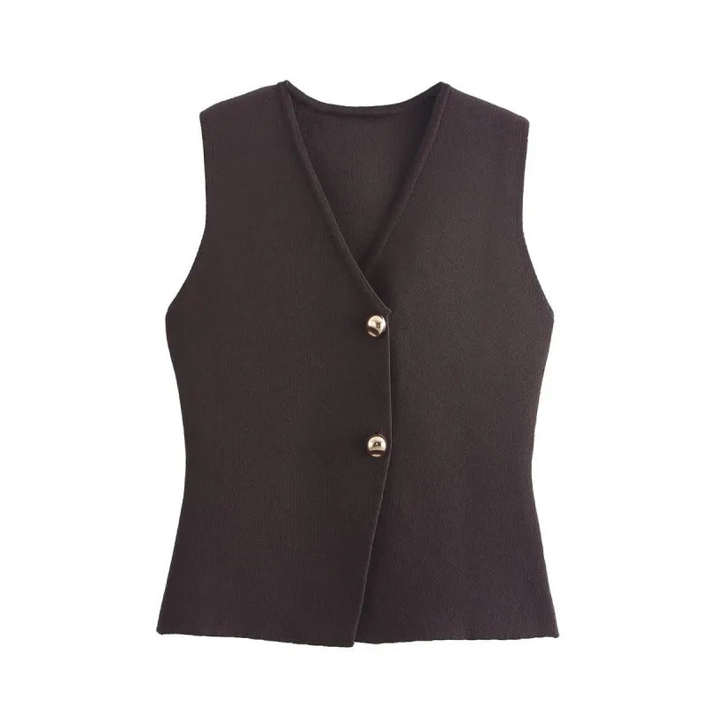 Women's Ribbed Knit Vest – Open-Front Sleeveless Cut