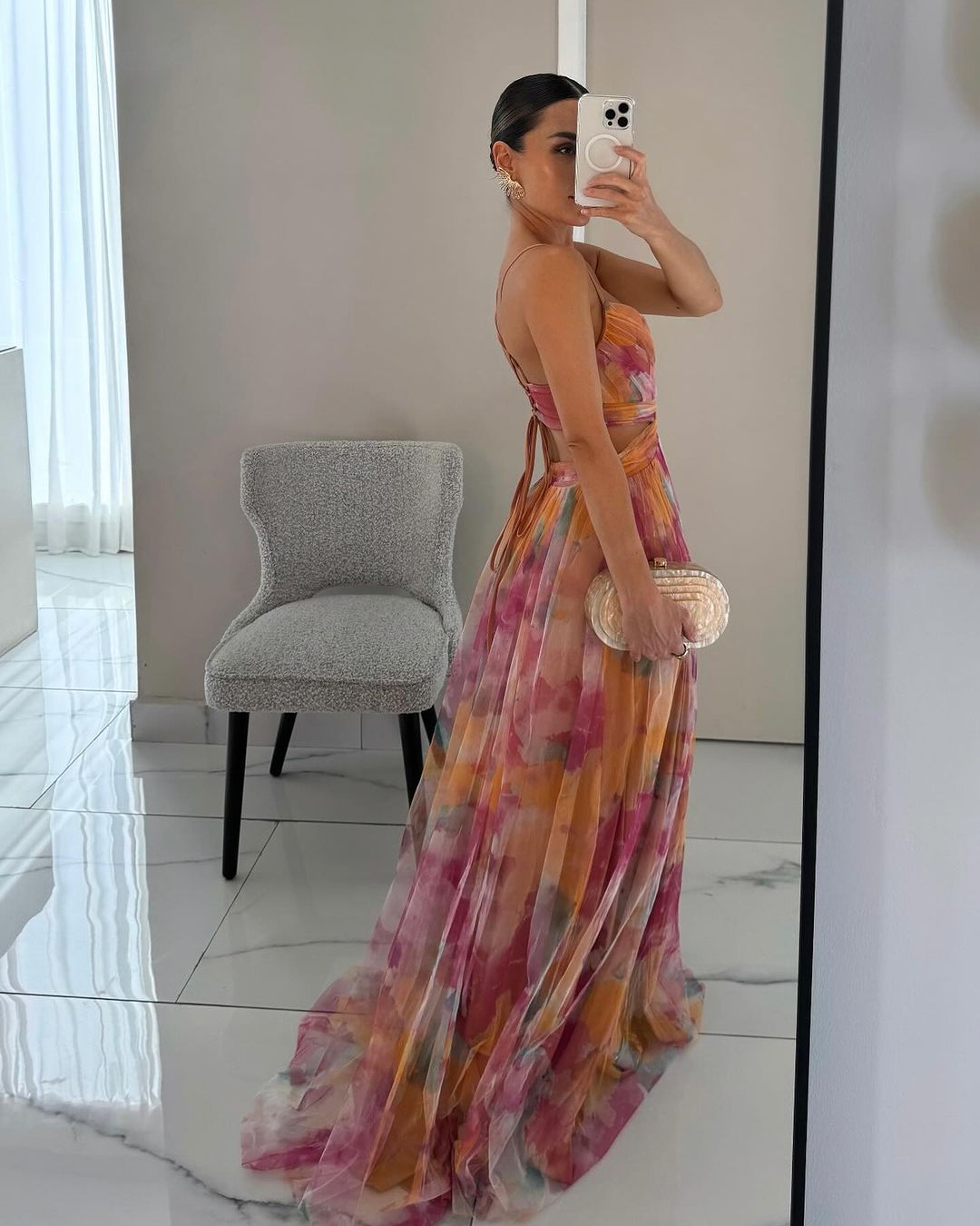 Women's Floral Mesh Maxi Dress – Fitted Bodice Tiered Skirt