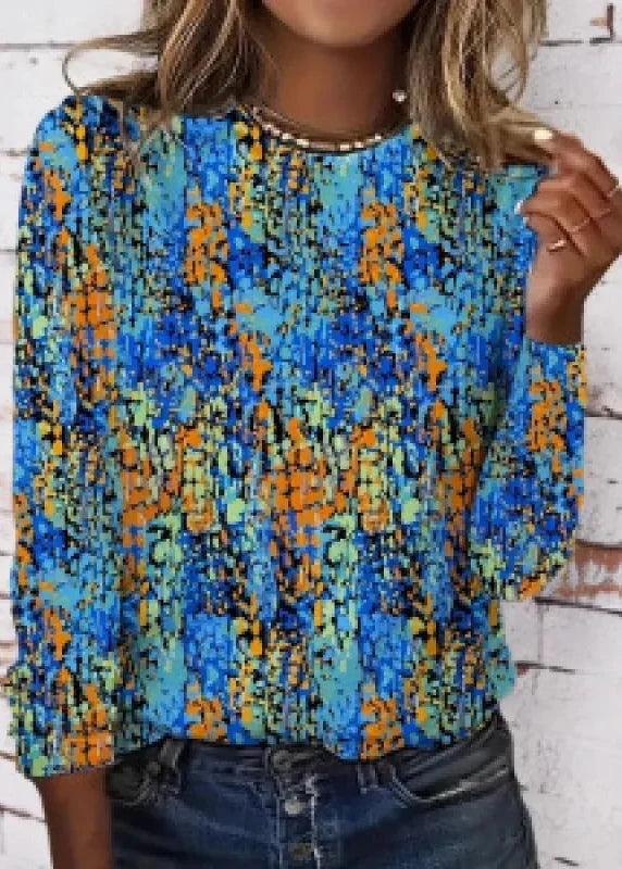 Women's Long Sleeve Knit Top – Ombré Floral Crew Neck