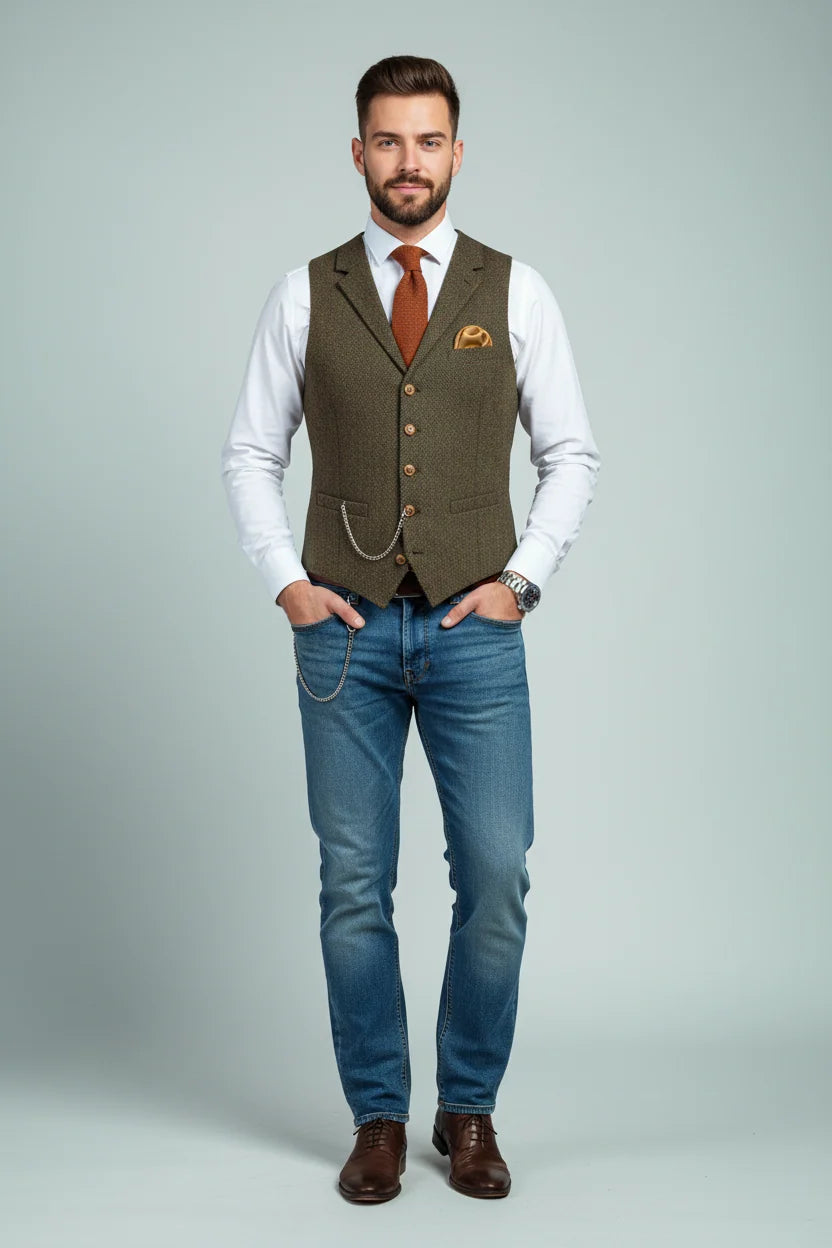 Men's Slim Check Vest – Lapel Collar Detail