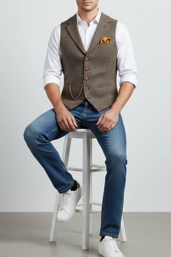 Men's Plaid Vest – Slim Lapel Collar Cut