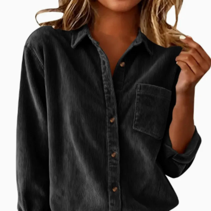 Women's Corduroy Overshirt – Striped Collar Relaxed Fit