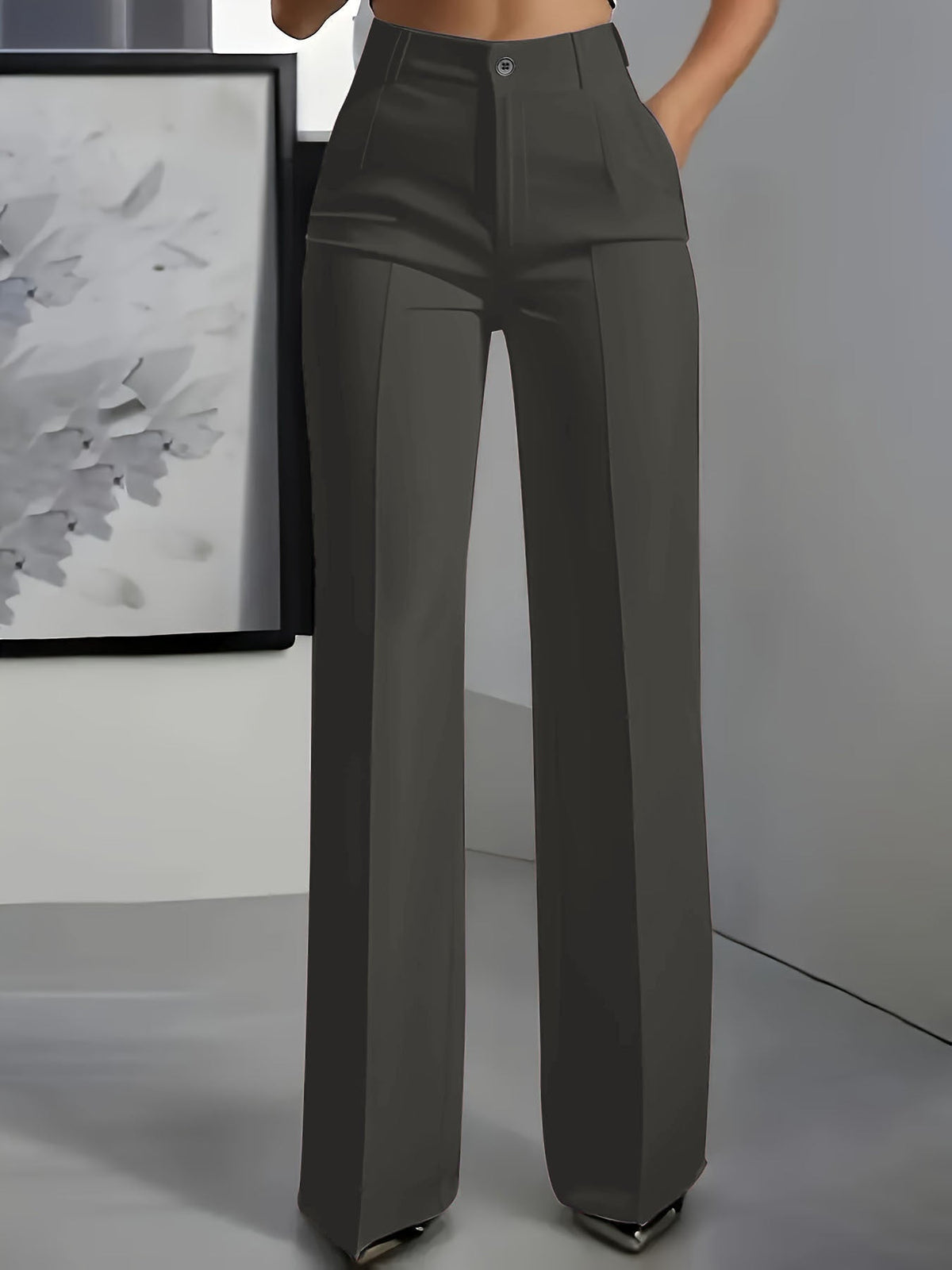 Women's Wide-Leg Tailored Pants – High-Rise Structured Fit