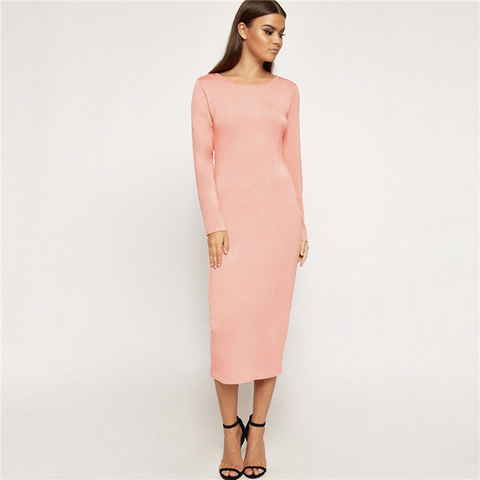 Women's Ribbed Knit Maxi Dress – Long Sleeve Fitted