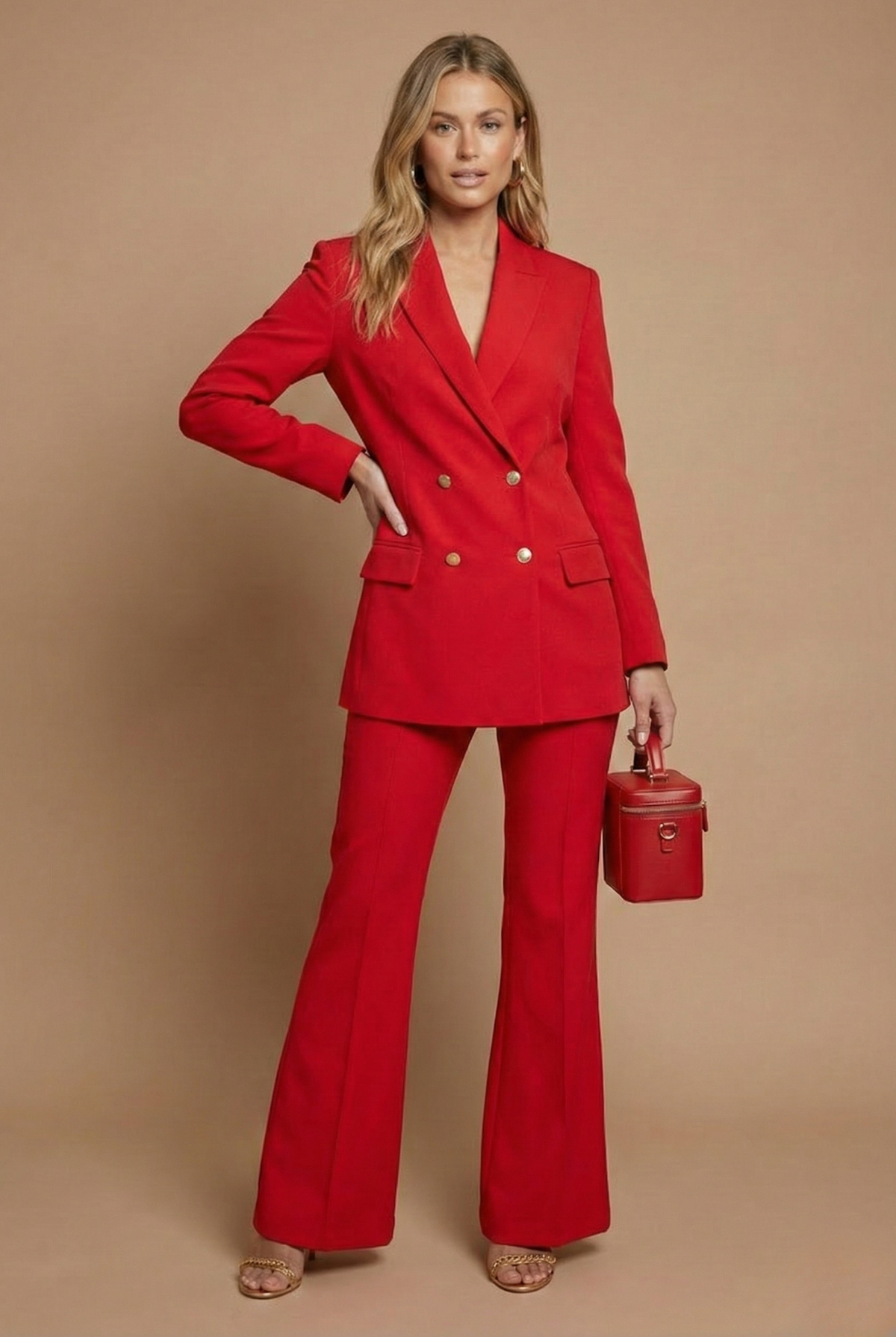 Women's Double-Breasted Pant Suit – Flared High-Rise Pants