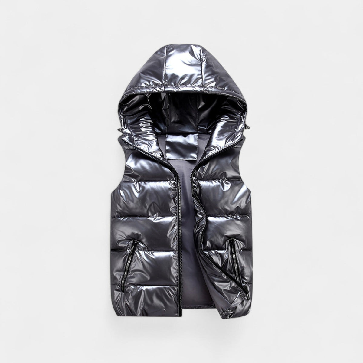 Men's Hooded Puffer Vest – Glossy Quilted Finish