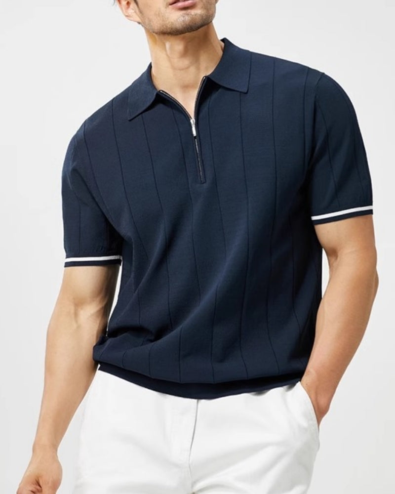 Men's Knit Polo – Striped Zip Placket