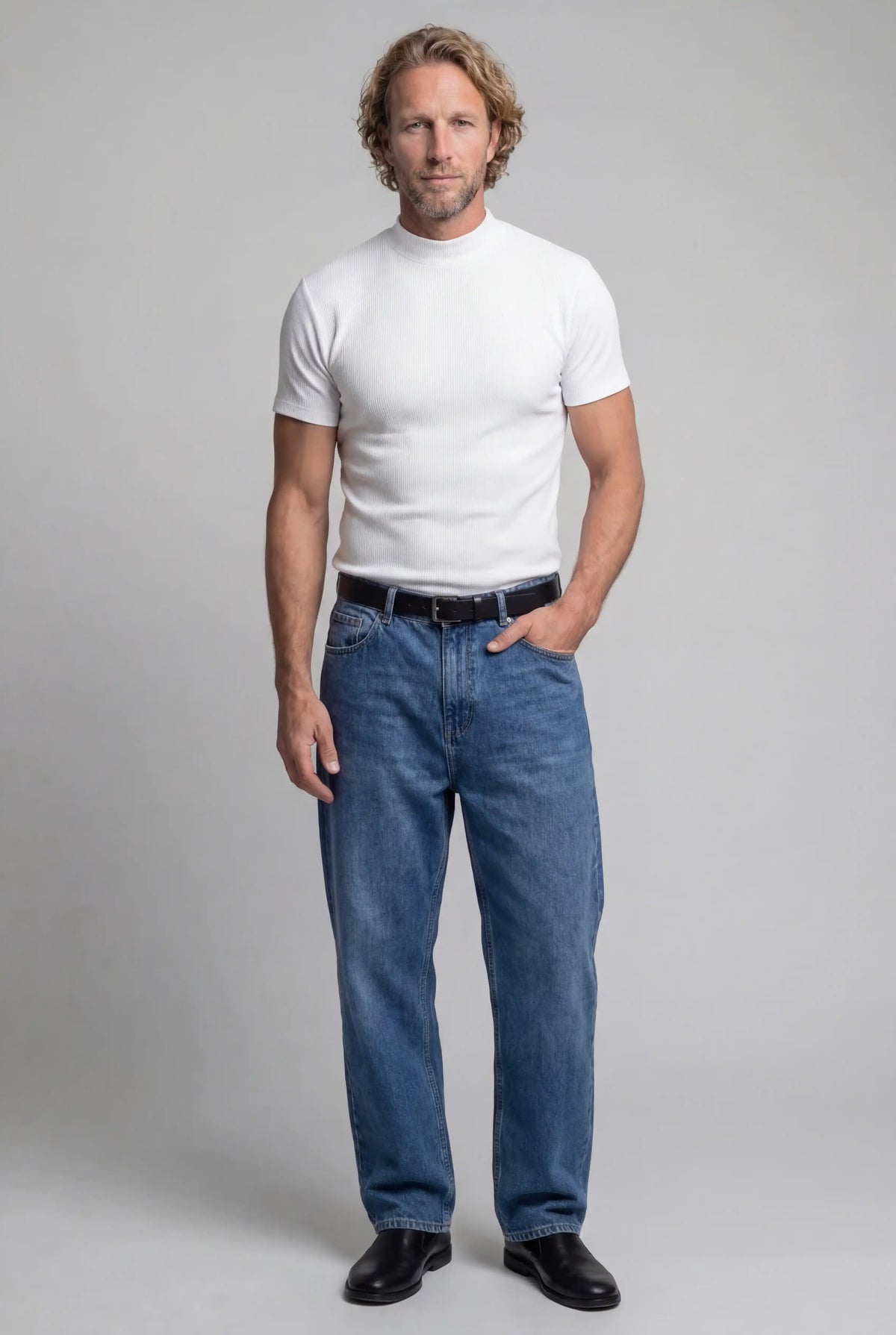 Men's Slim-Fit Stretch T-Shirt – Ribbed Crew Neck