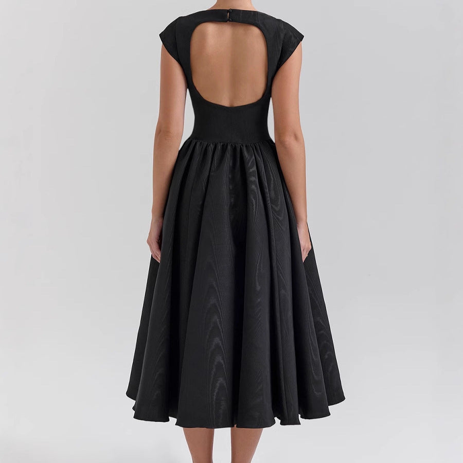 Women's Open Back Midi Dress – Fitted Waist A-Line