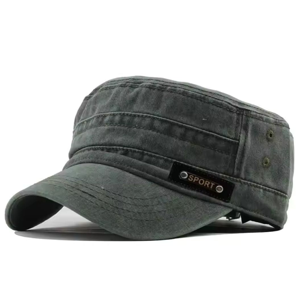 Men's Washed Cotton Cap – Flat-Top Vintage Patch