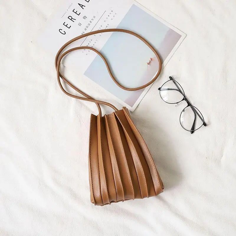 Women's Pleated Leather Crossbody Bag – Compact Mini Shape