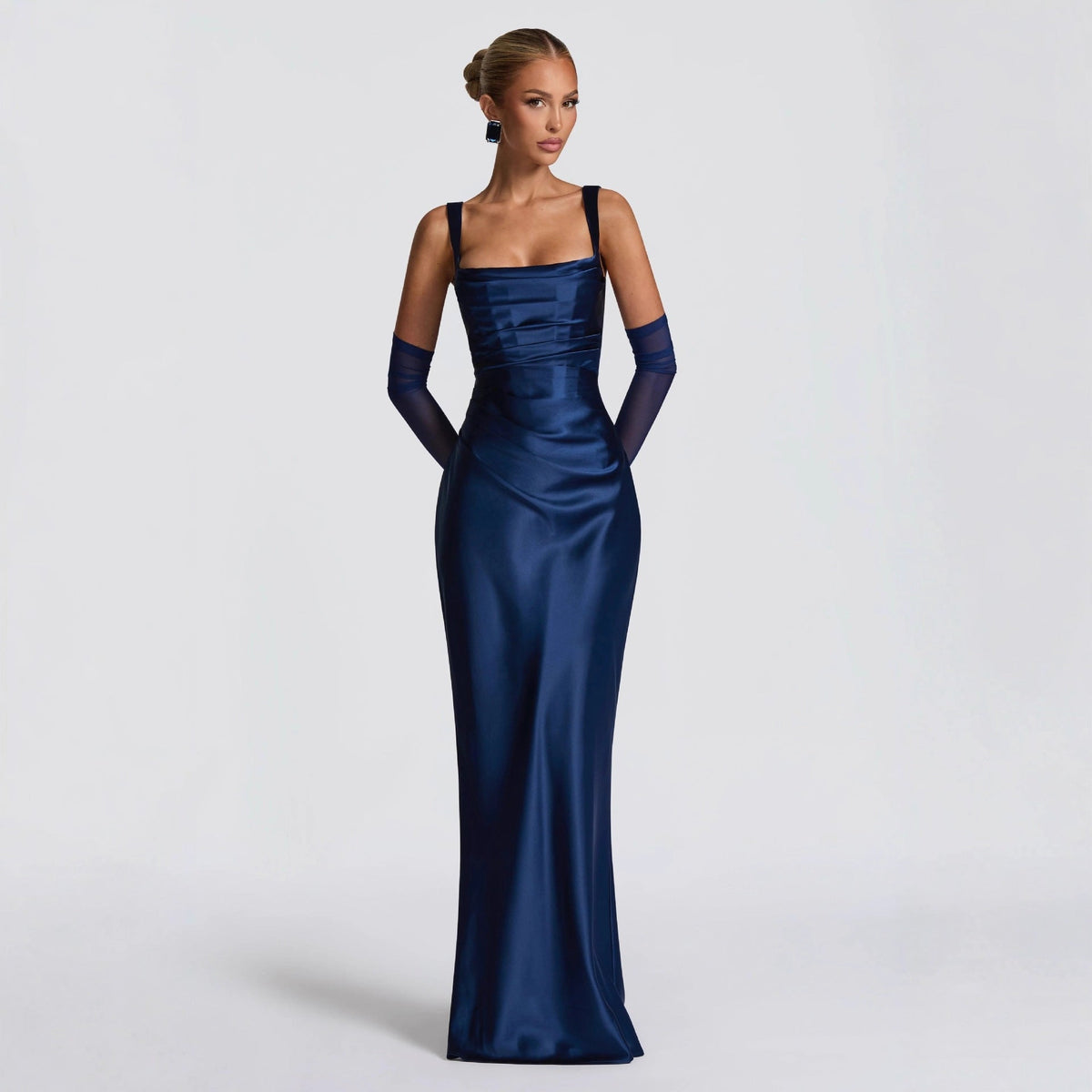 Women's Satin Maxi Dress – Draped Waist Detail