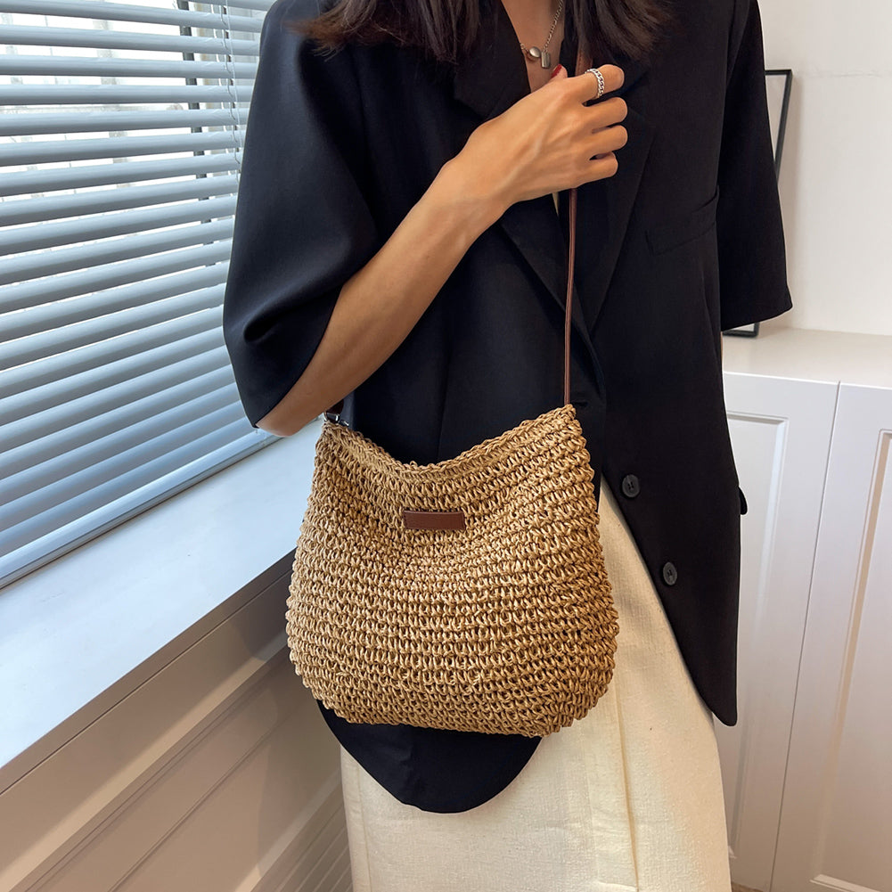 Women's Woven Straw Tote – Structured Square Zip Top