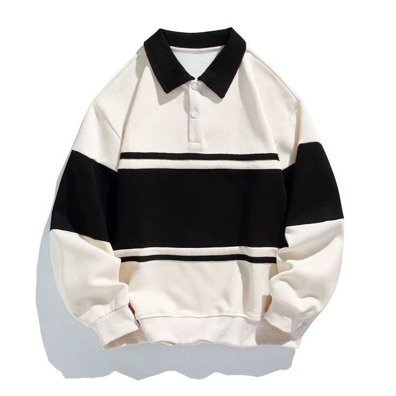 Men's Striped Polo Sweatshirt – Relaxed Cotton-Blend Fit