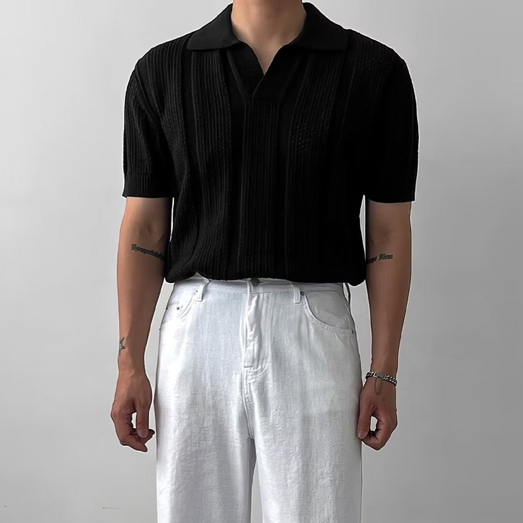Men's Open-Knit Polo – Short Sleeve Textured Knit