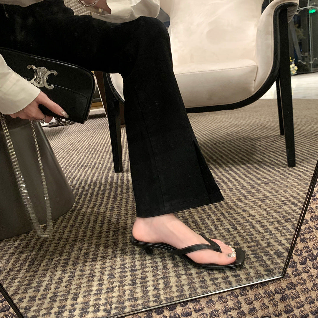 Women's Leather Heeled Flip Flops – Sculpted Toe-Post Heel