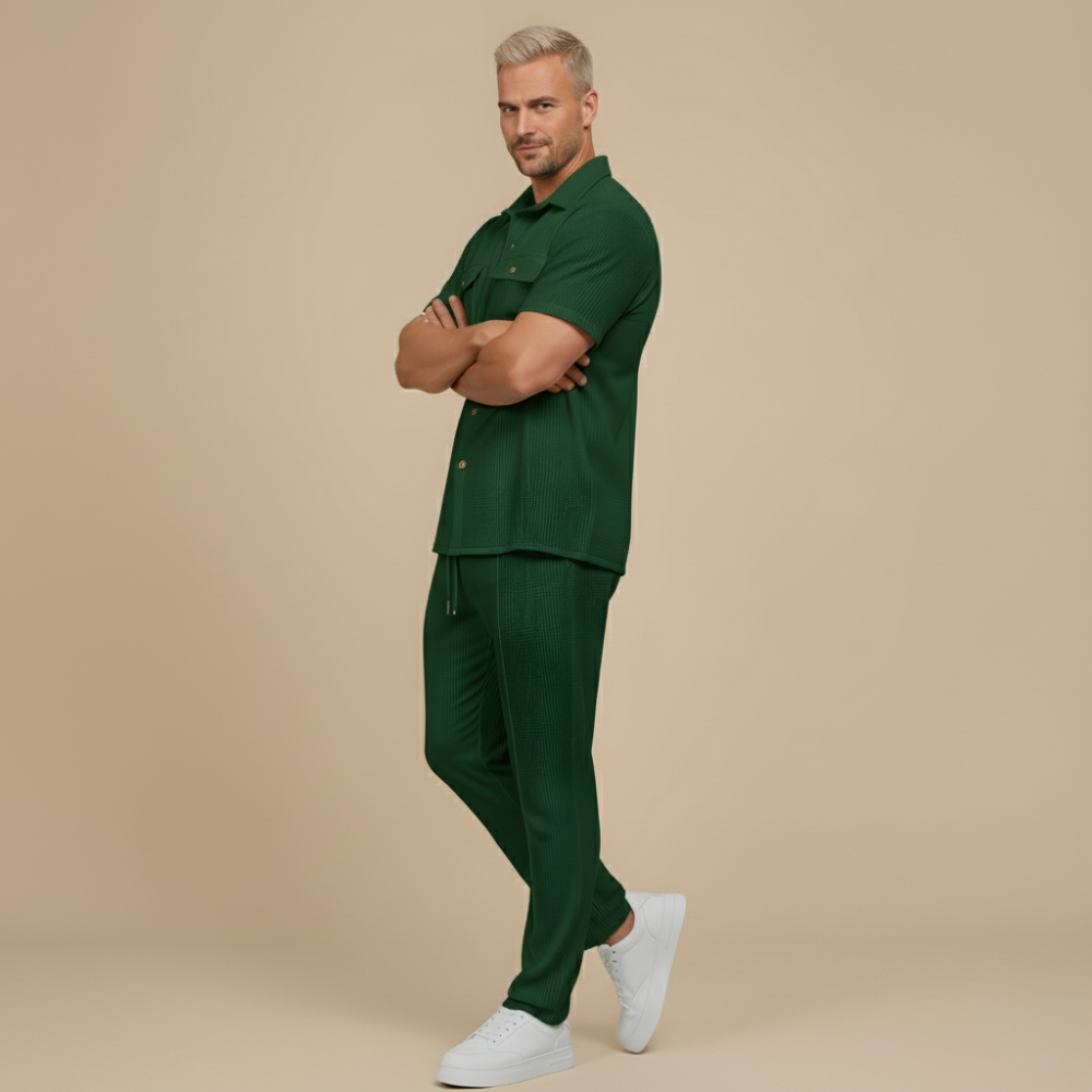 Men's Waffle-Knit Shirt and Shorts Set – Relaxed Matching Fit