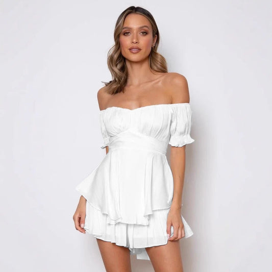Women's Off-Shoulder Mini Dress – Tiered Ruffle Skirt