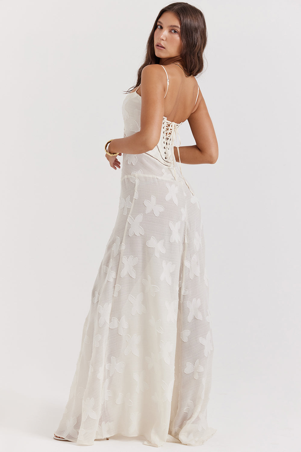 Women's Strappy Maxi Dress – Embroidered Flared Hem