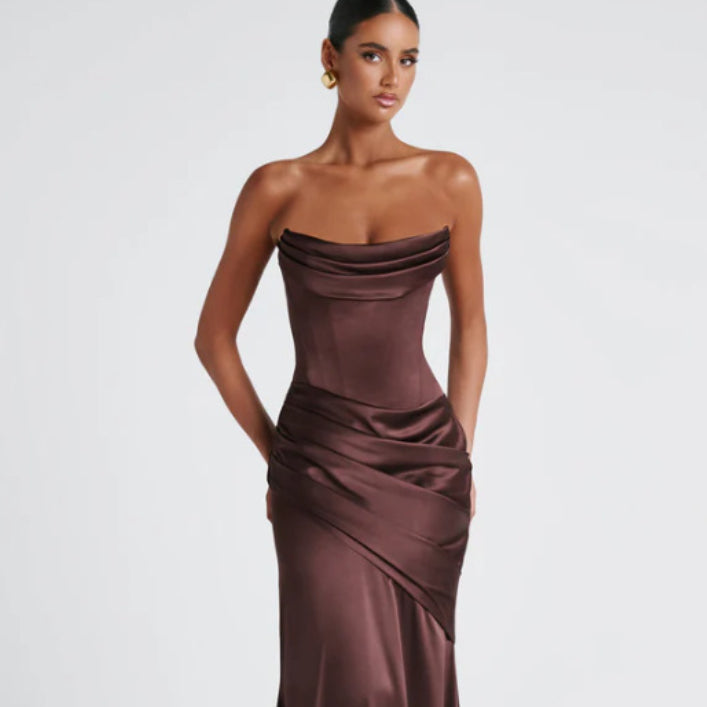 Women's Strapless Mermaid Maxi Dress – Fitted Flared Hem
