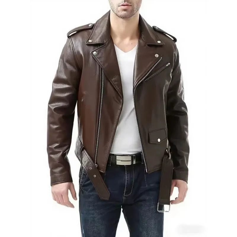 Men's Faux Leather Biker Jacket – Relaxed Bellows Pockets