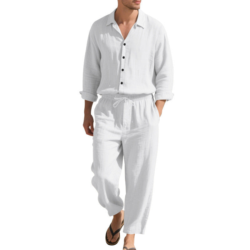 Men's Linen Two-Piece Set – Shirt and Drawstring Pants