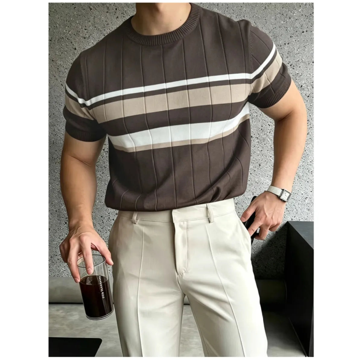 Men's Knit T-Shirt – Slim Color-Block Stripe