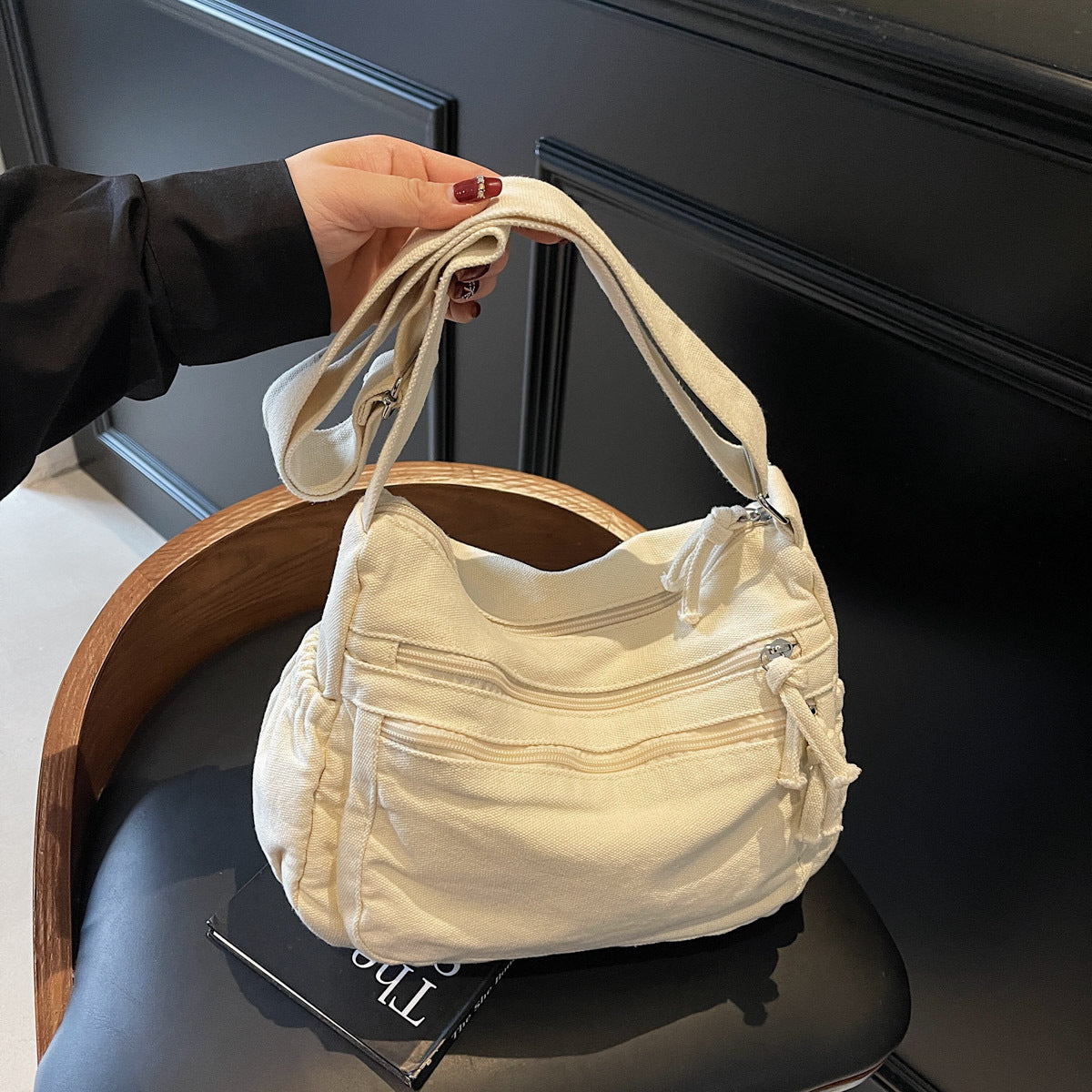 Women's Canvas Crossbody Bag – Retro Multi-Pocket Front