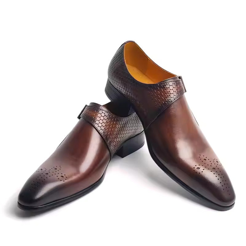Men's Monk Strap Dress Shoe – Carved Leather Pointed Toe