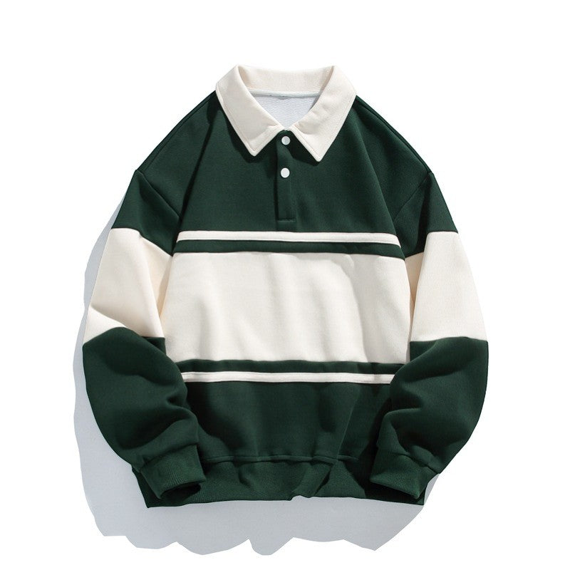 Men's Striped Polo Sweatshirt – Relaxed Cotton-Blend Fit