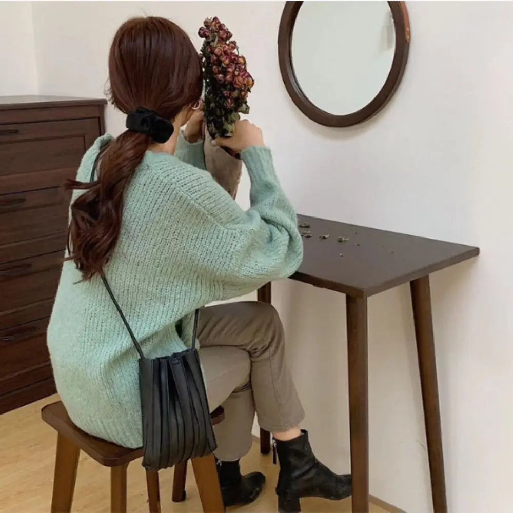 Women's Pleated Leather Crossbody Bag – Compact Mini Shape