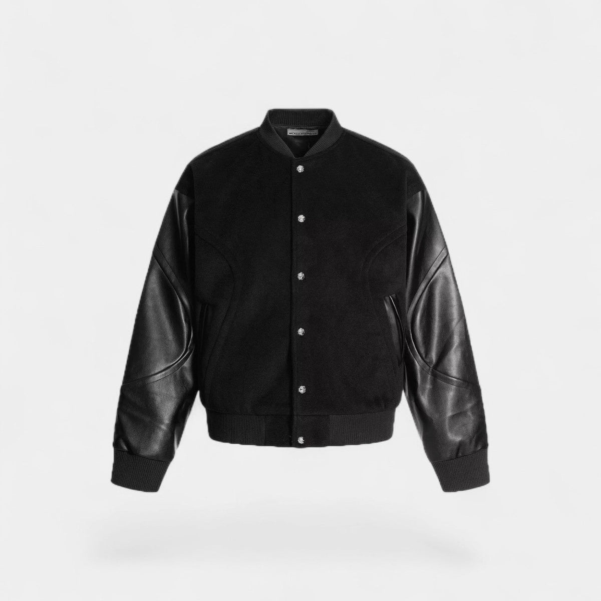 Men's Wool and Leather Bomber Jacket – Contrast Sleeve Design