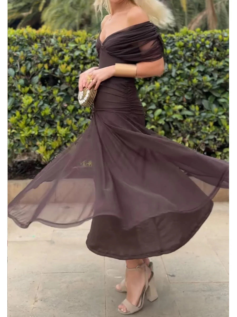 Women's Wrap Maxi Dress – Sheer Short Sleeves