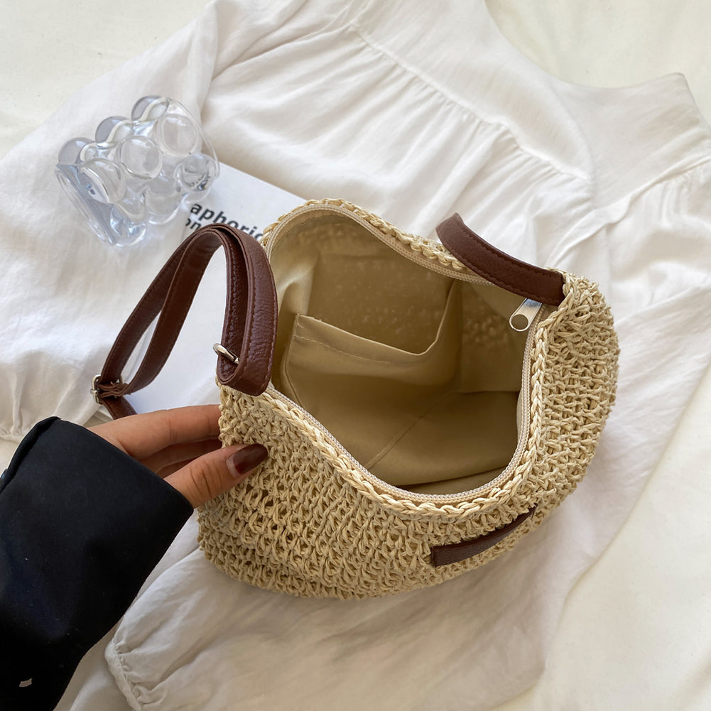 Women's Woven Straw Tote – Structured Square Zip Top