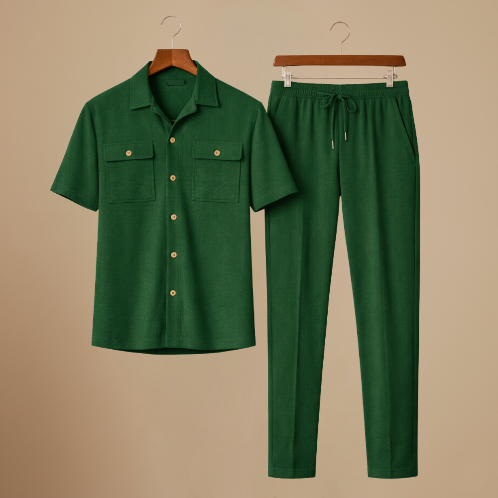 Men's Waffle-Knit Shirt and Shorts Set – Relaxed Matching Fit