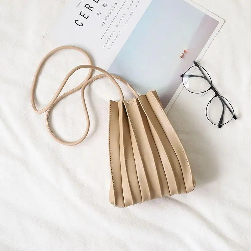 Women's Pleated Leather Crossbody Bag – Compact Mini Shape