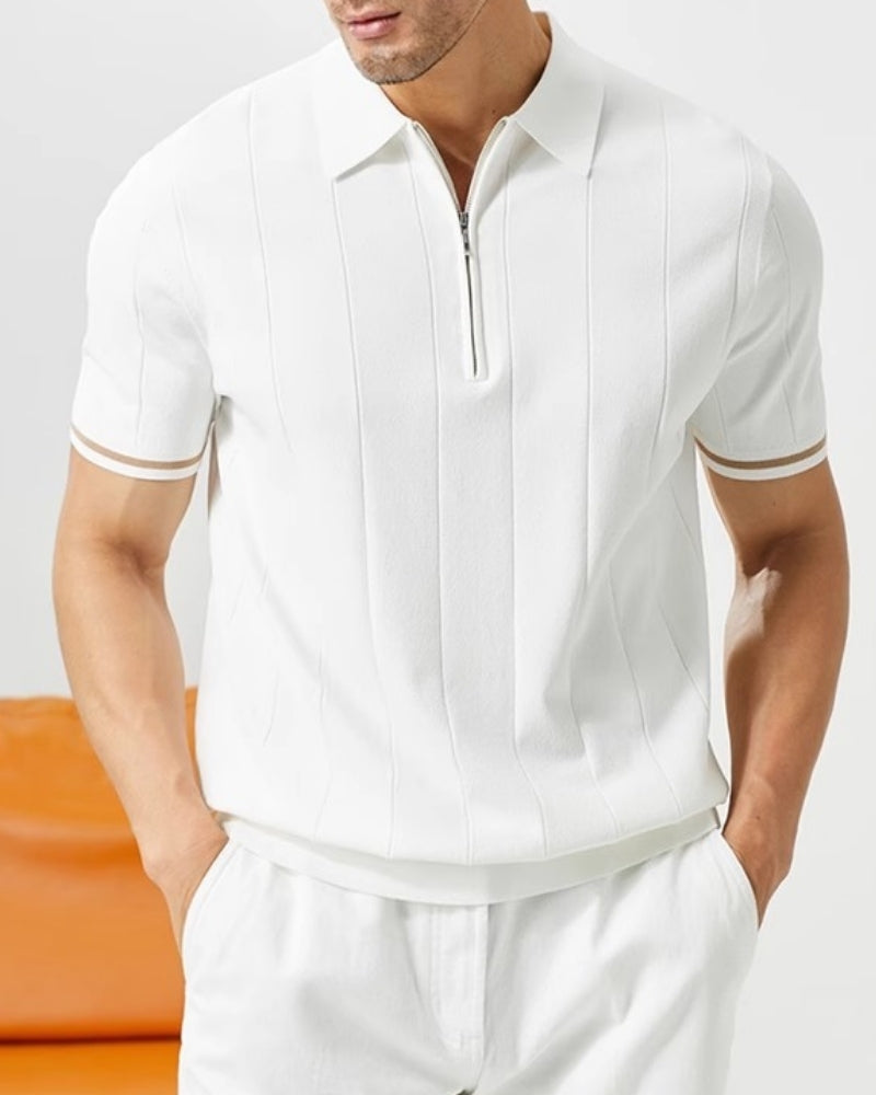 Men's Knit Polo – Striped Zip Placket