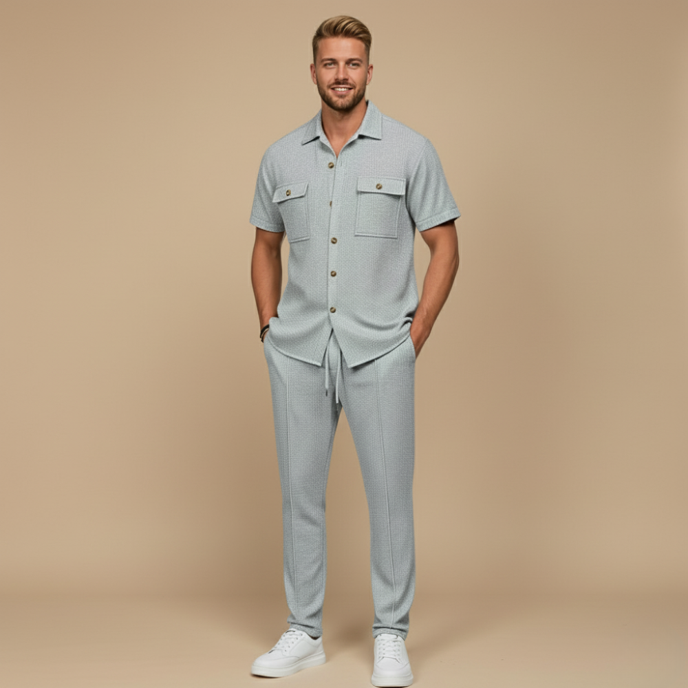Men's Waffle-Knit Shirt and Shorts Set – Relaxed Matching Fit