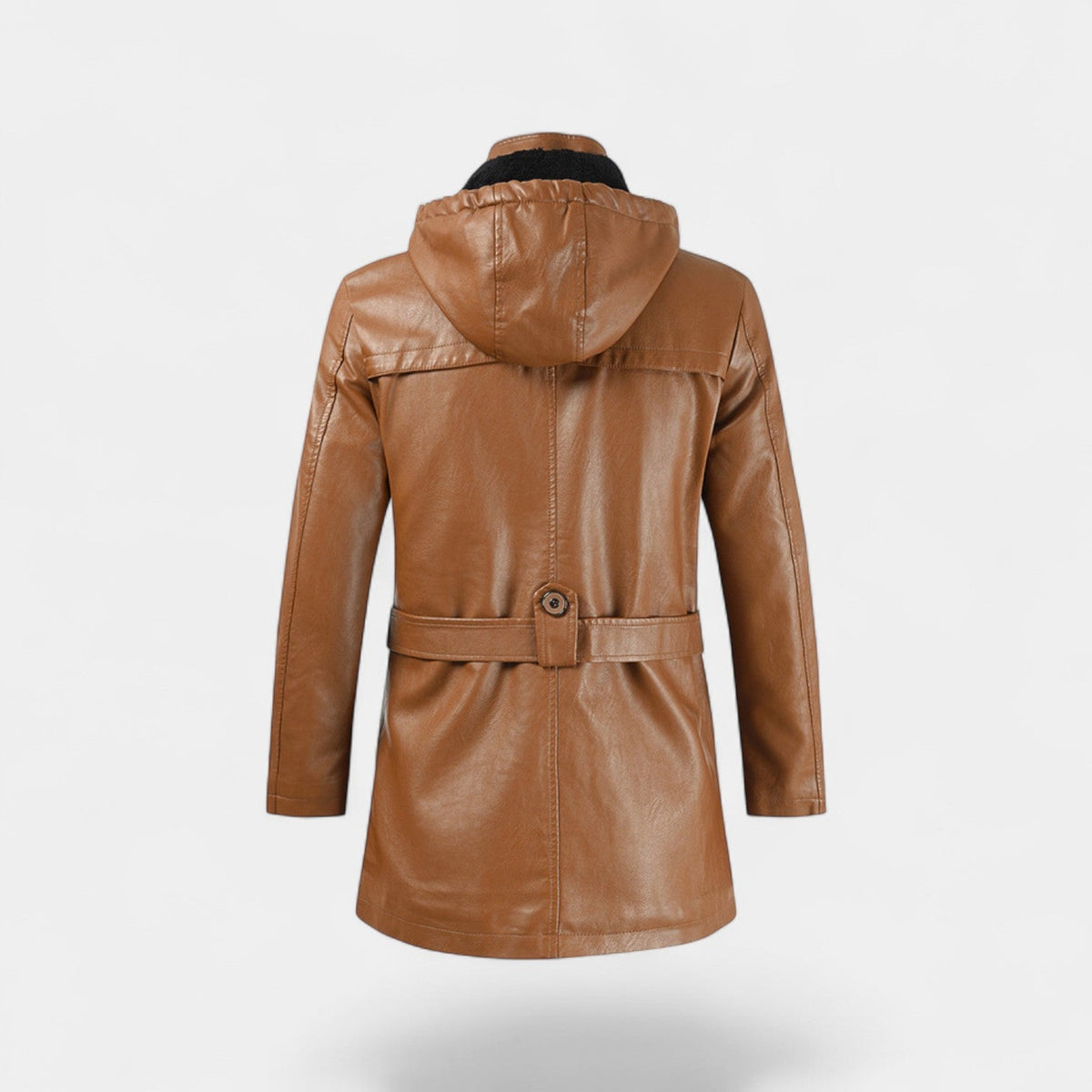 Men's Faux Leather Trench Coat – Mid-Length Regular Fit