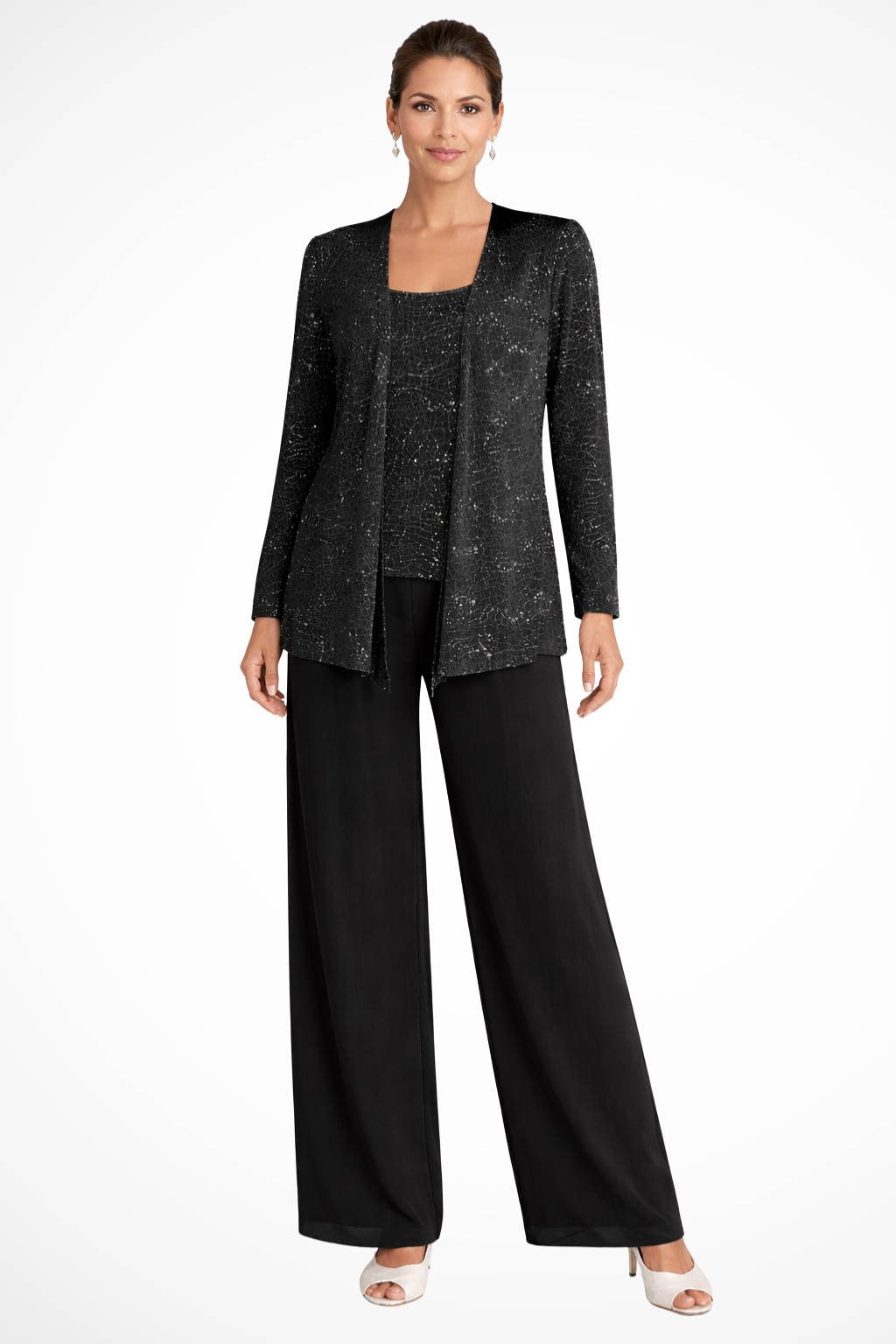 Women's Sequin Lace Suit Set – Three-Piece Wide-Leg